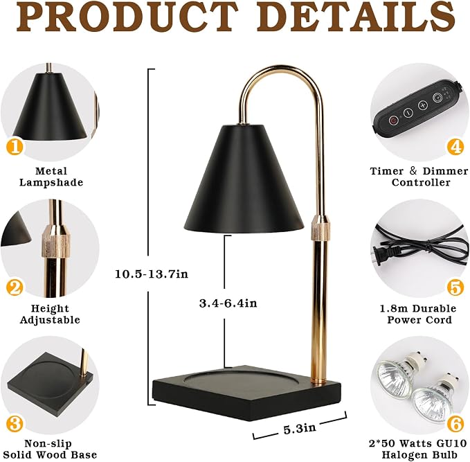 Candle Warmer Lamp with Timer Dimmer, Electric Candle Lamp Warmer for Bedroom Decor, Birthday Gifts for Women Mom, Height