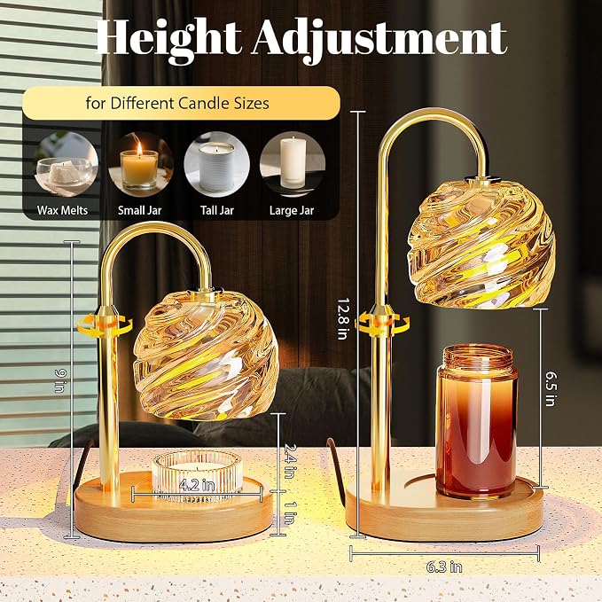 Candle Warmer Lamp with Timer Dimmer, Electric Candle Warmer with Adjustable Height for Home Decor, Office, Valentines