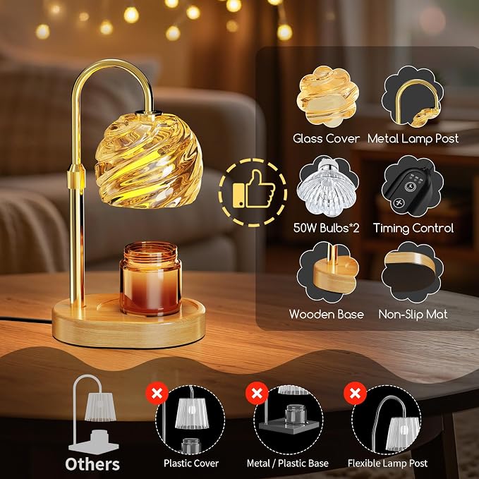 Candle Warmer Lamp with Timer Dimmer, Electric Candle Warmer with Adjustable Height for Home Decor, Office, Valentines