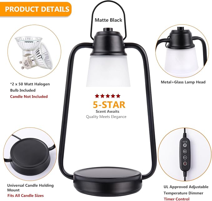 Candle Warmer Lamp with Timer Dimmer Electric Wax Melt Warmer for Jar Candles, Vintage Candle Lamp Warmer with 2, alternate