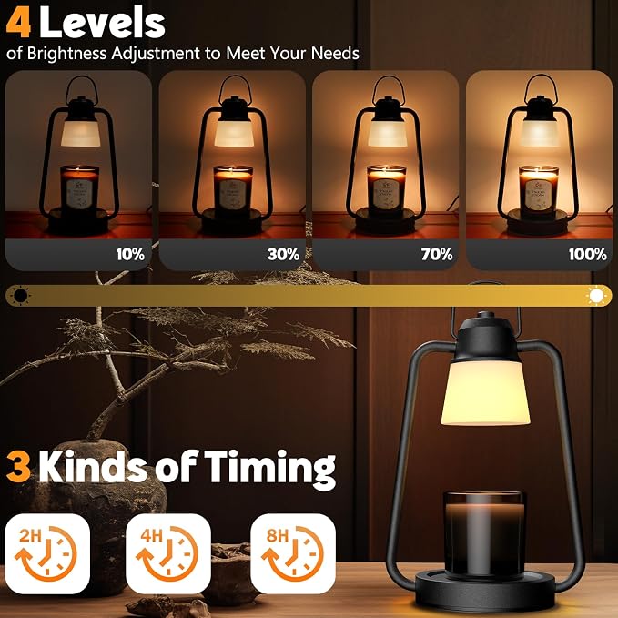 Candle Warmer Lamp with Timer Dimmer Electric Wax Melt Warmer for Jar Candles, Vintage Candle Lamp Warmer with 2, alternate