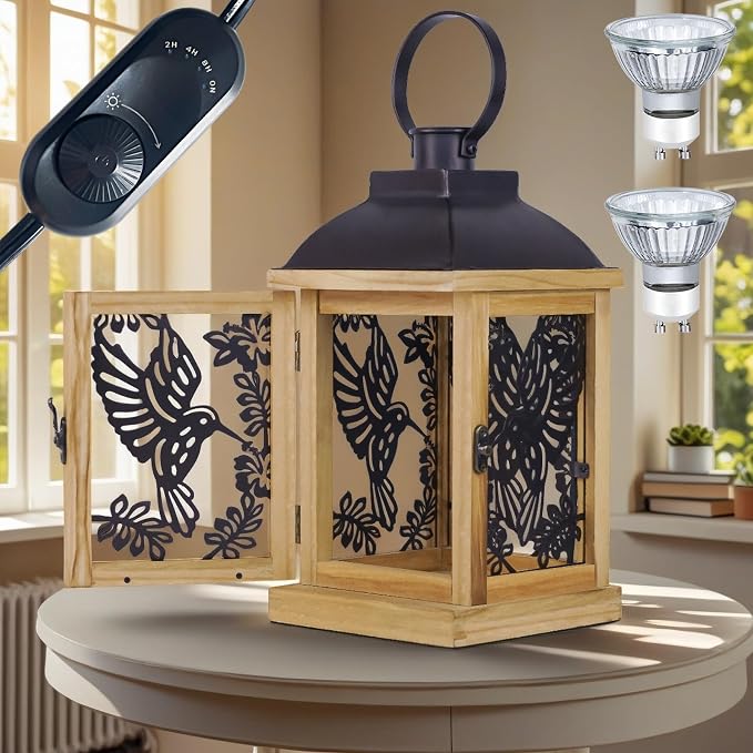 Candle Warmer Lamp with Timer Dimmer Farmhouse Lantern for Top-Down Adjustable Candle Warmer, Wood Electric Lamp for Jar