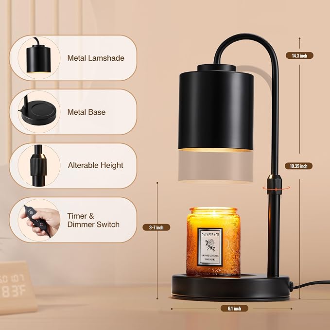 Candle Warmer Lamp with Timer & Dimmer, Height Adjustable Electric Wax Melt Warmer for Jar Candles, Gifts for Mom Home Decor