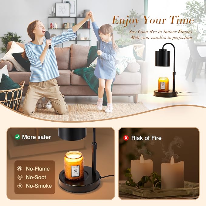 Candle Warmer Lamp with Timer & Dimmer, Height Adjustable Electric Wax Melt Warmer for Jar Candles, Gifts for Mom Home Decor
