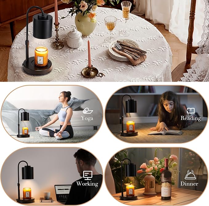 Candle Warmer Lamp with Timer & Dimmer, Height Adjustable Electric Wax Melt Warmer for Jar Candles, Gifts for Mom Home Decor