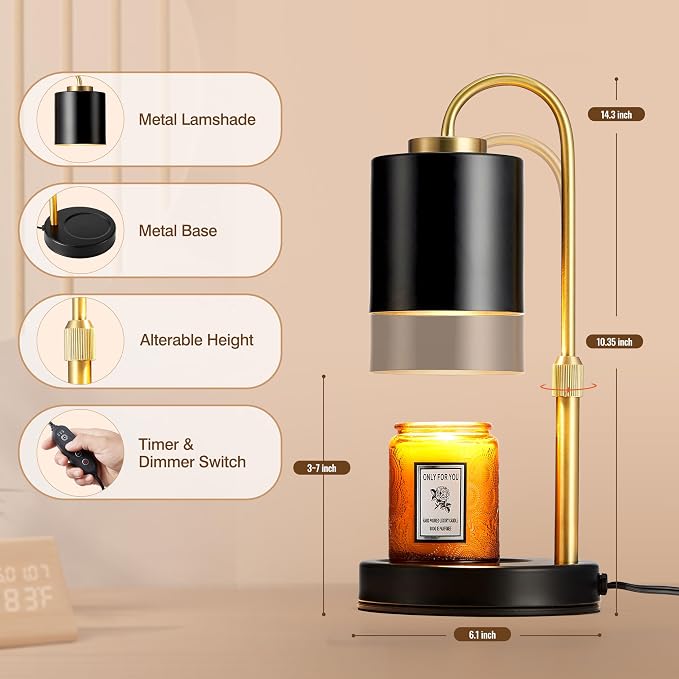 Candle Warmer Lamp with Timer & Dimmer, Height Adjustable Electric Wax Melt Warmer for Jar Candles, Gifts for Mom Home Decor