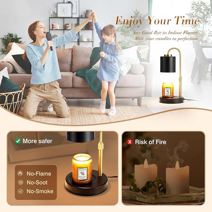 Candle Warmer Lamp with Timer & Dimmer, Height Adjustable Electric Wax Melt Warmer for Jar Candles, Gifts for Mom Home Decor