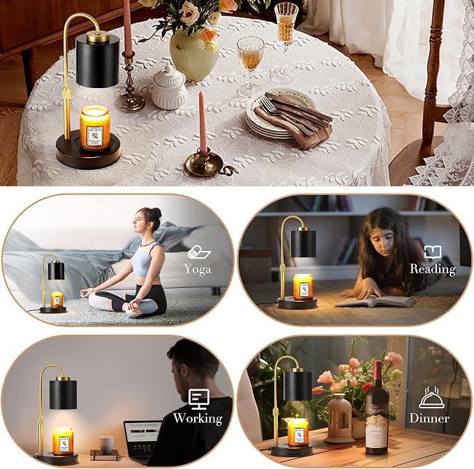 Candle Warmer Lamp with Timer & Dimmer, Height Adjustable Electric Wax Melt Warmer for Jar Candles, Gifts for Mom Home Decor
