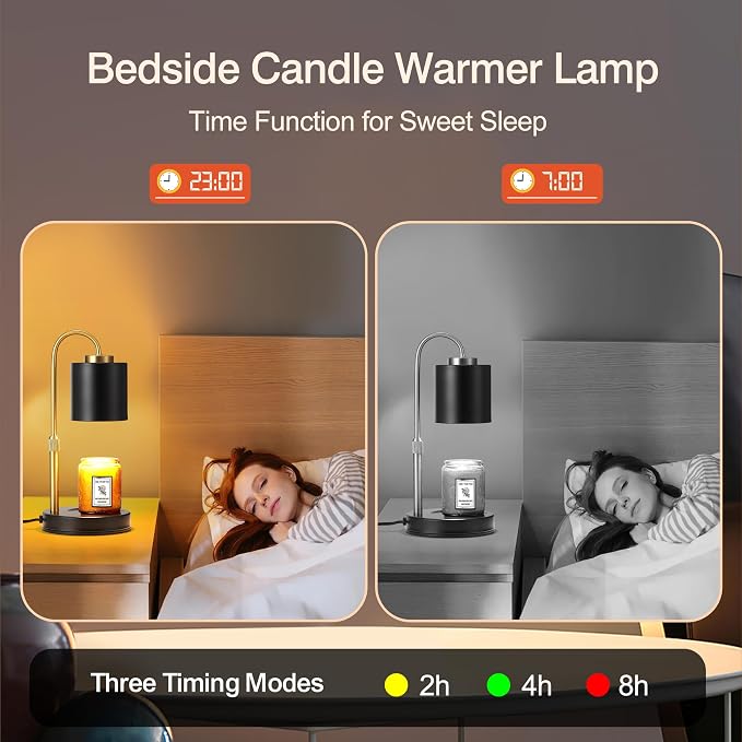 Candle Warmer Lamp with Timer & Dimmer, Height Adjustable Electric Wax Melt Warmer for Jar Candles, Gifts for Mom Home Decor