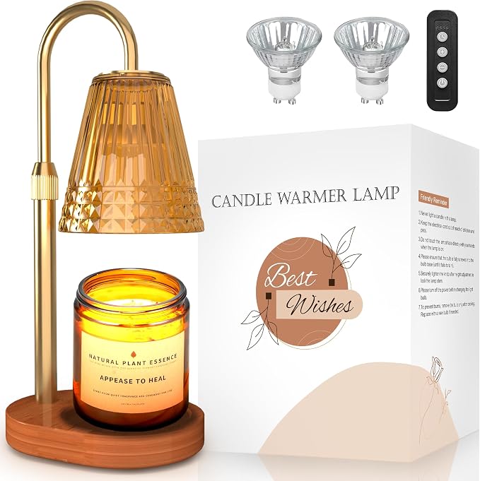 Candle Warmer Lamp with Timer Dimmer: Height Adjustable Wax Melt Warmer for Scented Jar Candles with 2 Bulbs, Christmas
