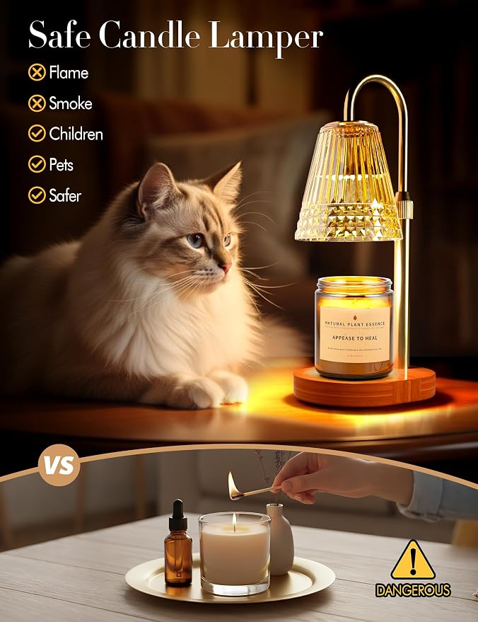 Candle Warmer Lamp with Timer Dimmer: Height Adjustable Wax Melt Warmer for Scented Jar Candles with 2 Bulbs, Christmas
