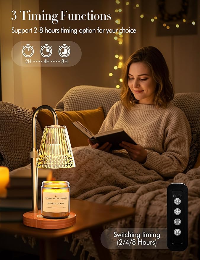 Candle Warmer Lamp with Timer Dimmer: Height Adjustable Wax Melt Warmer for Scented Jar Candles with 2 Bulbs, Christmas