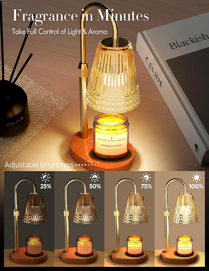 Candle Warmer Lamp with Timer Dimmer: Height Adjustable Wax Melt Warmer for Scented Jar Candles with 2 Bulbs, Christmas