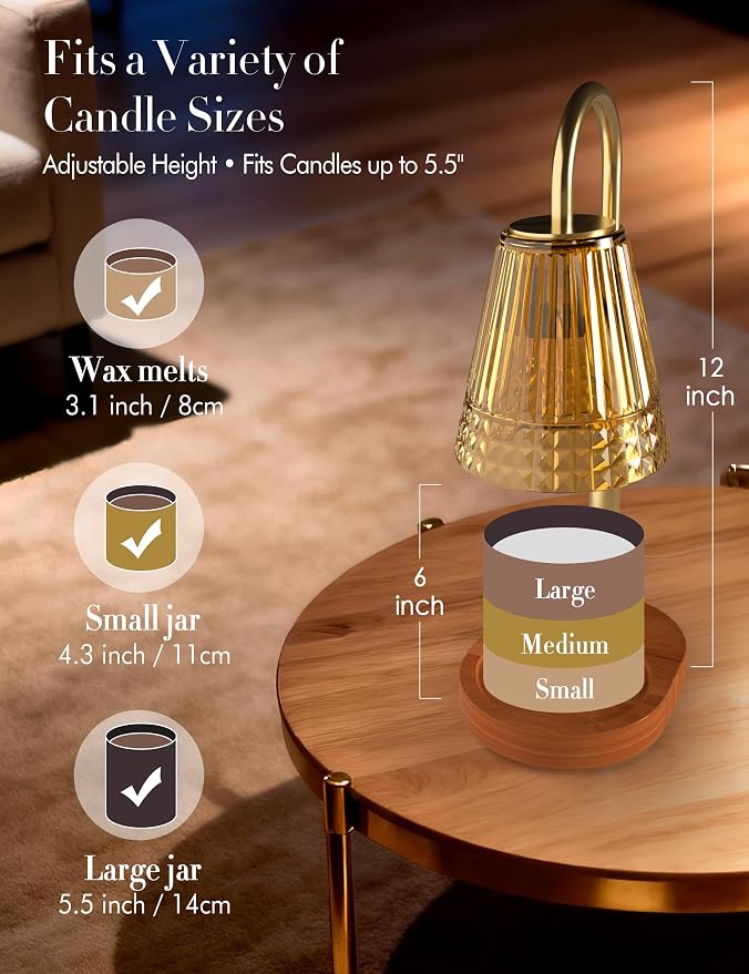 Candle Warmer Lamp with Timer Dimmer: Height Adjustable Wax Melt Warmer for Scented Jar Candles with 2 Bulbs, Christmas