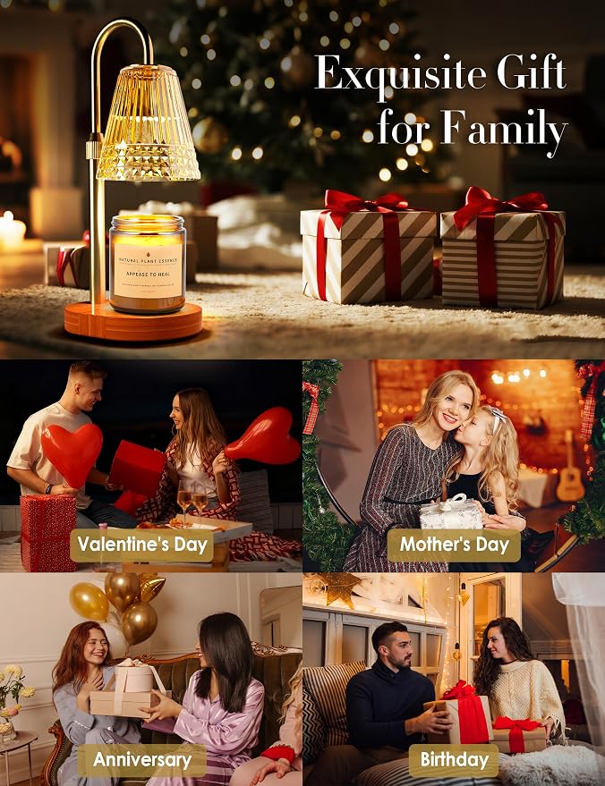 Candle Warmer Lamp with Timer Dimmer: Height Adjustable Wax Melt Warmer for Scented Jar Candles with 2 Bulbs, Christmas