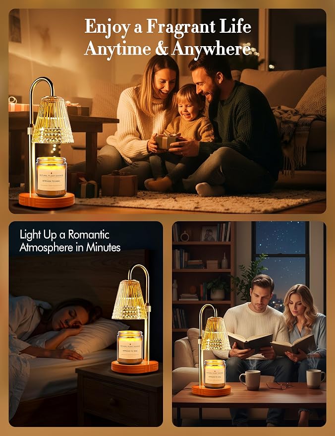Candle Warmer Lamp with Timer Dimmer: Height Adjustable Wax Melt Warmer for Scented Jar Candles with 2 Bulbs, Christmas