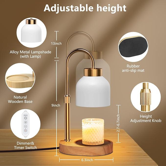 Candle Warmer Lamp, with Timer Dimmer, Height and Brightness Adjustable, Modern Electric Wax Warmer for Women Mom, alternate