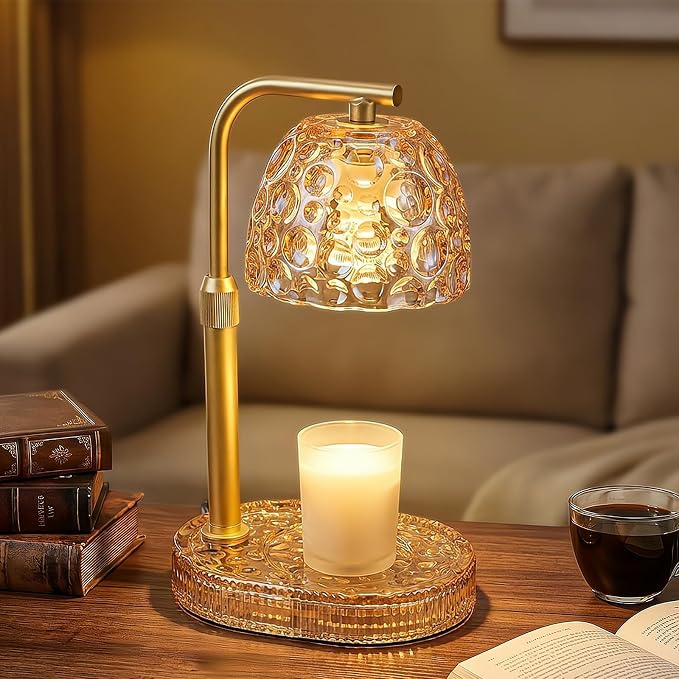 Candle Warmer Lamp with Timer Dimmer, Honeycomb Crystal Wax Melt Warmer for Jar Candles, Adjustable Height Wax Warmer Lamp