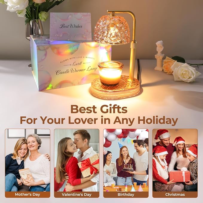 Candle Warmer Lamp with Timer Dimmer, Honeycomb Crystal Wax Melt Warmer for Jar Candles, Adjustable Height Wax Warmer Lamp