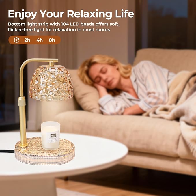 Candle Warmer Lamp with Timer Dimmer, Honeycomb Crystal Wax Melt Warmer for Jar Candles, Adjustable Height Wax Warmer Lamp