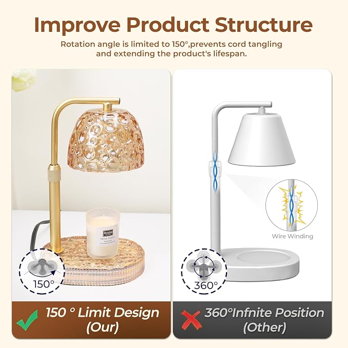 Candle Warmer Lamp with Timer Dimmer, Honeycomb Crystal Wax Melt Warmer for Jar Candles, Adjustable Height Wax Warmer Lamp