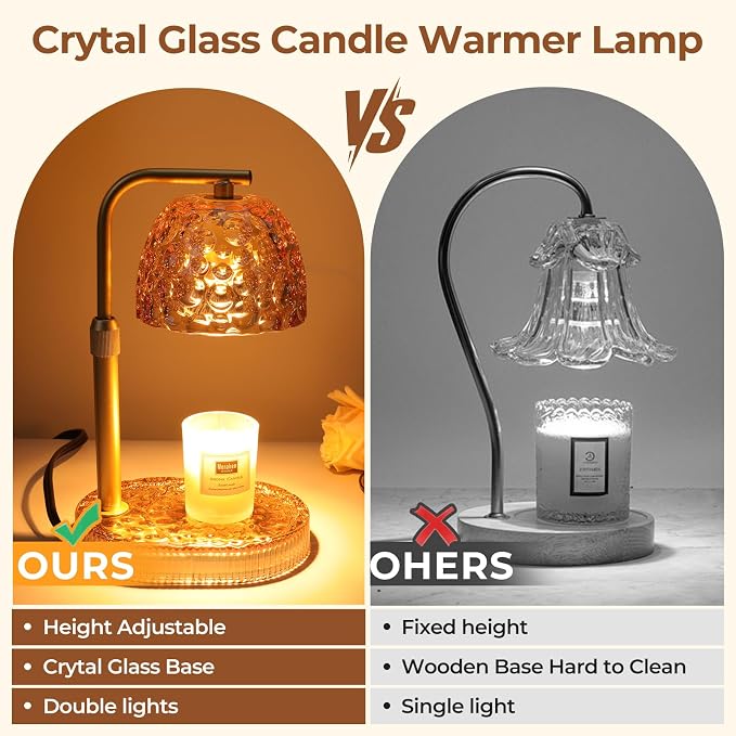 Candle Warmer Lamp with Timer Dimmer, Honeycomb Crystal Wax Melt Warmer for Jar Candles, Adjustable Height Wax Warmer Lamp