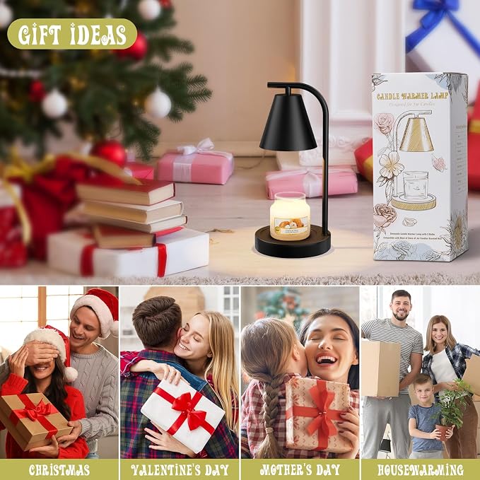 Candle Warmer Lamp - with Timer & Dimmer, Modern Home Decor House Warming Gifts Wax Melt Warmer for Jar Candles with 2 Bulbs