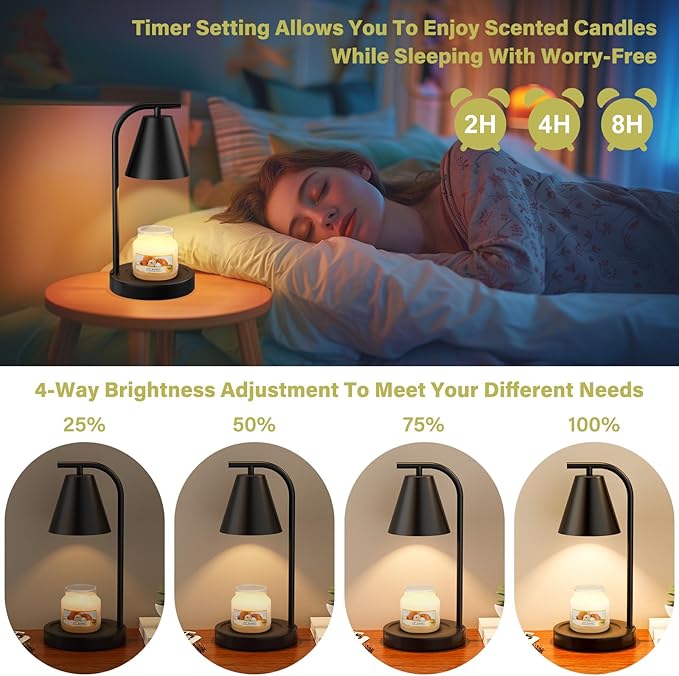 Candle Warmer Lamp - with Timer & Dimmer, Modern Home Decor House Warming Gifts Wax Melt Warmer for Jar Candles with 2 Bulbs