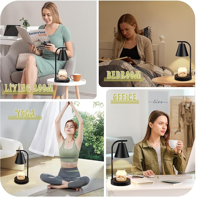 Candle Warmer Lamp - with Timer & Dimmer, Modern Home Decor House Warming Gifts Wax Melt Warmer for Jar Candles with 2 Bulbs