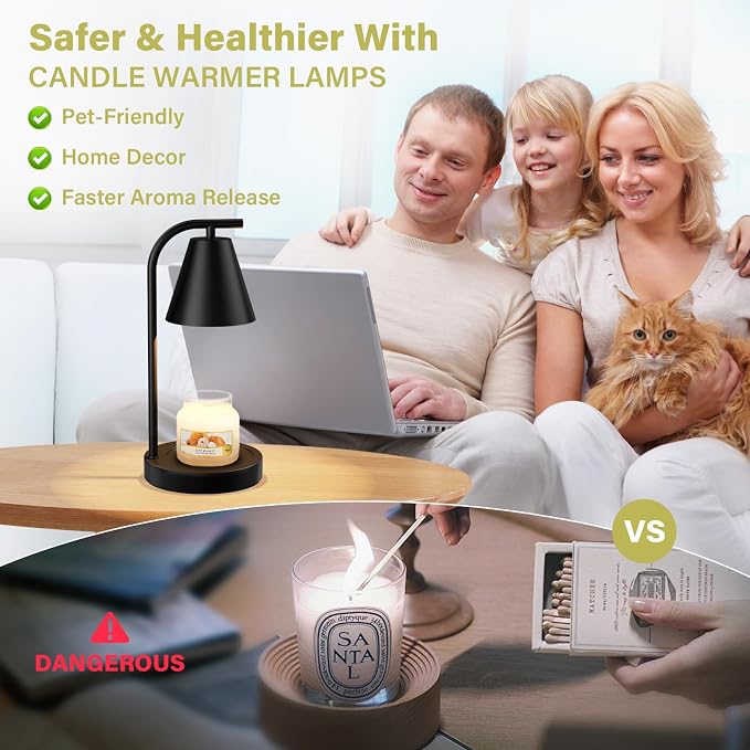 Candle Warmer Lamp - with Timer & Dimmer, Modern Home Decor House Warming Gifts Wax Melt Warmer for Jar Candles with 2 Bulbs