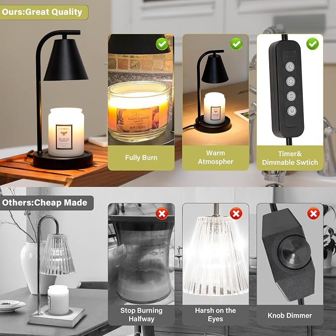 Candle Warmer Lamp - with Timer & Dimmer, Modern Home Decor House Warming Gifts Wax Melt Warmer for Jar Candles with 2 Bulbs