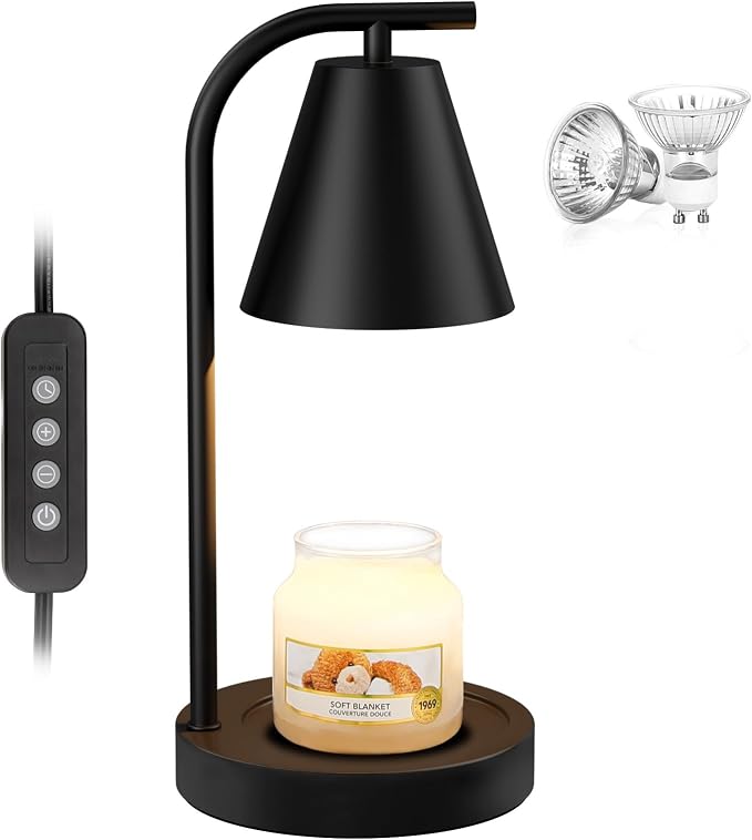 Candle Warmer Lamp - with Timer & Dimmer, Modern Home Decor House Warming Gifts Wax Melt Warmer for Jar Candles with 2 Bulbs