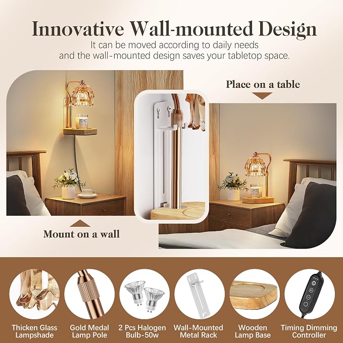 Candle Warmer Lamp with Timer Dimmer, Modern Wax Warmer for Scented Wax Jar Candle Warmer with 2 Bulbs, alternate product