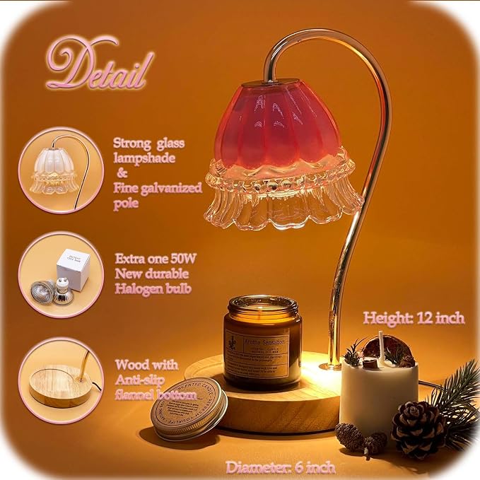 Candle Warmer Lamp with Timer Dimmer, Wax Warmer Lamp for Jar Candles with 2 Bulbs, for Women Mom, alternate product view 3
