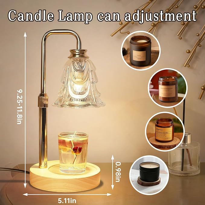 Candle Warmer Lamp with Timer Electric Adjustable Height Candle Warmer Dimmable Wax Warmer Lamp Jar Candles with 2 Bulbs for