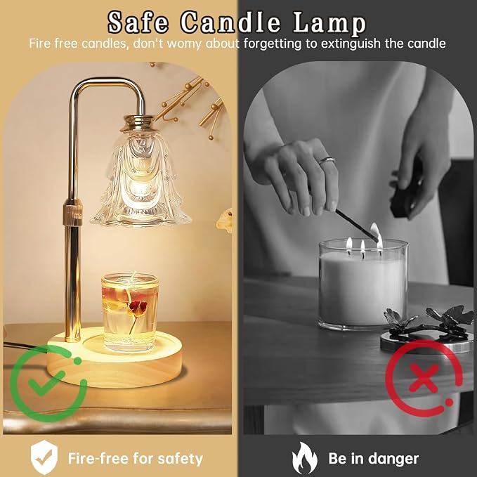 Candle Warmer Lamp with Timer Electric Adjustable Height Candle Warmer Dimmable Wax Warmer Lamp Jar Candles with 2 Bulbs for