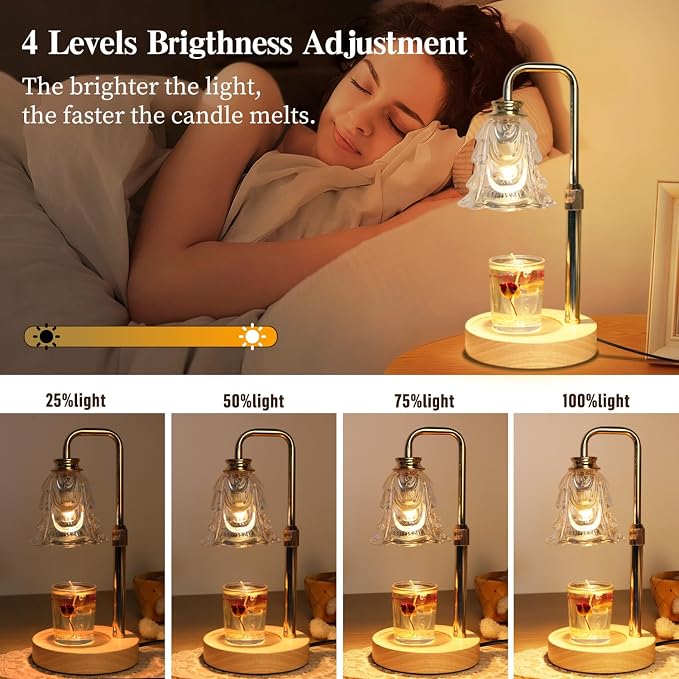 Candle Warmer Lamp with Timer Electric Adjustable Height Candle Warmer Dimmable Wax Warmer Lamp Jar Candles with 2 Bulbs for