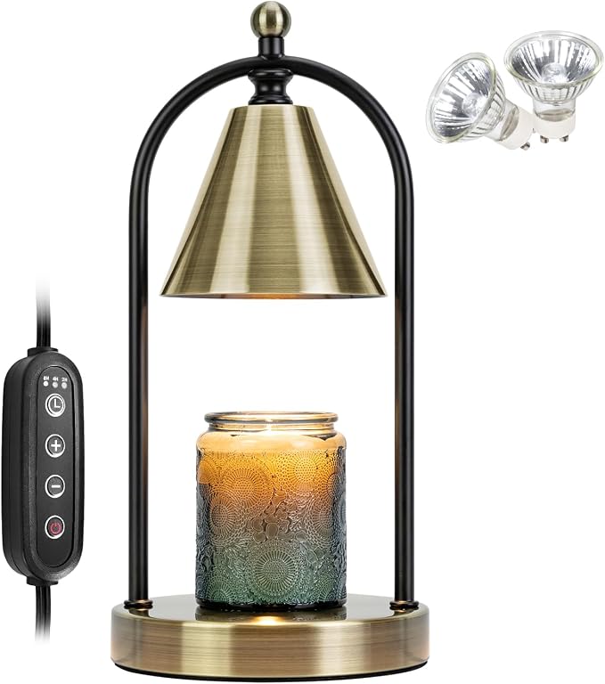 Candle Warmer Lamp with Timer, Electric Brass Light for Dimmable Wax Melts and Candle Jars, Bedroom Lamp Gifts for Women Home
