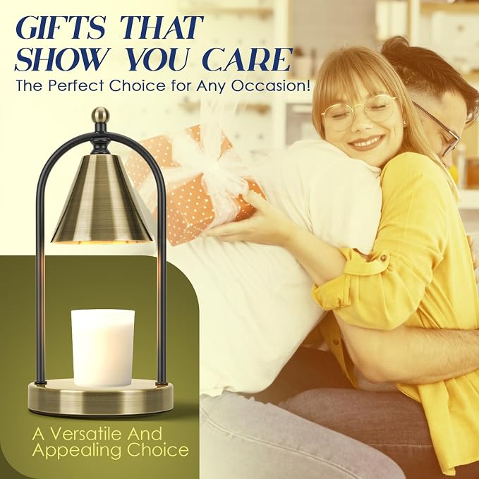 Candle Warmer Lamp with Timer, Electric Brass Light for Dimmable Wax Melts and Candle Jars, Bedroom Lamp Gifts for Women Home