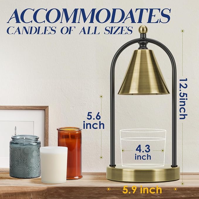 Candle Warmer Lamp with Timer, Electric Brass Light for Dimmable Wax Melts and Candle Jars, Bedroom Lamp Gifts for Women Home