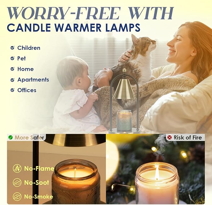 Candle Warmer Lamp with Timer, Electric Brass Light for Dimmable Wax Melts and Candle Jars, Bedroom Lamp Gifts for Women Home