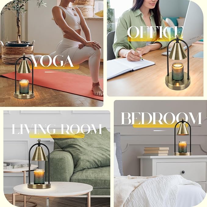 Candle Warmer Lamp with Timer, Electric Brass Light for Dimmable Wax Melts and Candle Jars, Bedroom Lamp Gifts for Women Home