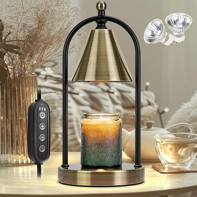 Candle Warmer Lamp with Timer, Electric Brass Light for Dimmable Wax Melts and Candle Jars, Bedroom Lamp Gifts for Women Home