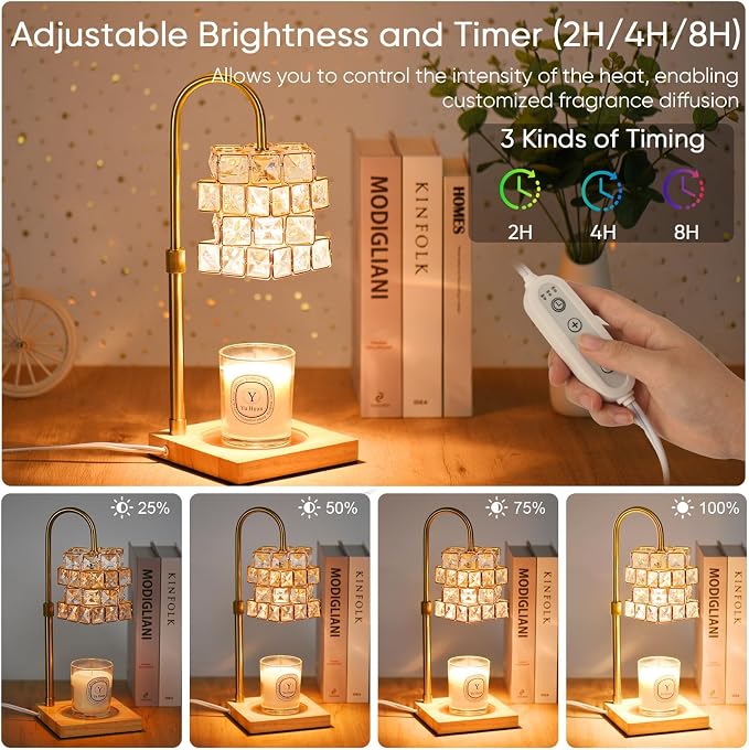 Candle Warmer Lamp with Timer,Electric Candle Warmer Dimmable and Height Adjustable Wax Melt Warmer for Scented Wax Jar