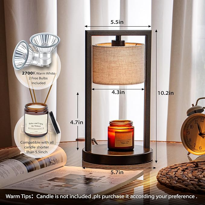 Candle Warmer Lamp with Timer, Electric Candle Warmer for Jar Candles, Dimmable Warming Light with 2 Bulbs, House Warming