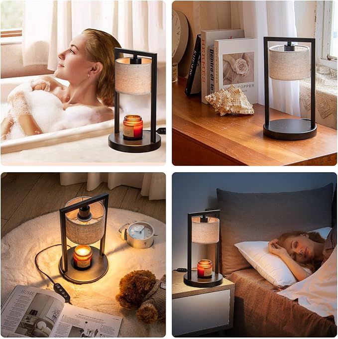 Candle Warmer Lamp with Timer, Electric Candle Warmer for Jar Candles, Dimmable Warming Light with 2 Bulbs, House Warming
