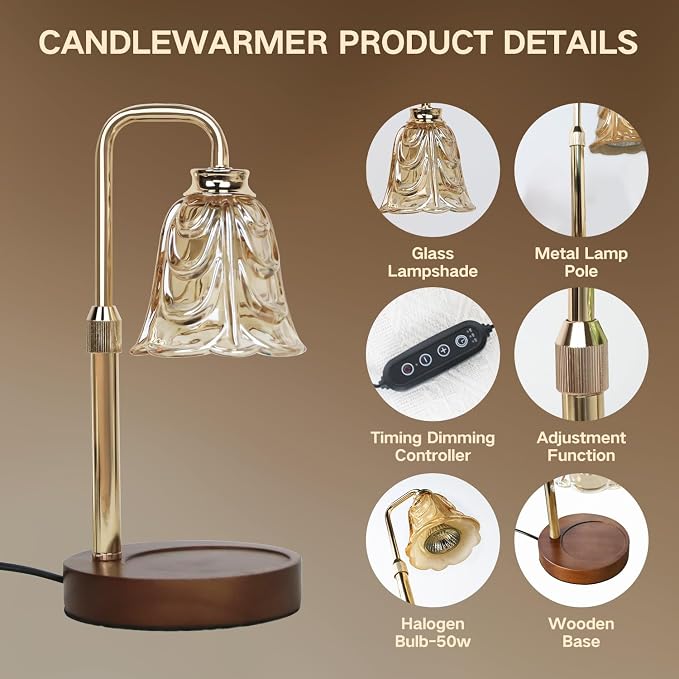 Candle Warmer Lamp with Timer Electric Candle Warmer Lamp Adjustable Height Dimmable Wax Warmer Lamp Jar Candles, alternate