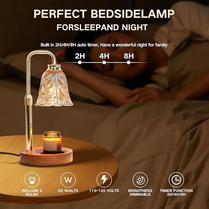 Candle Warmer Lamp with Timer Electric Candle Warmer Lamp Adjustable Height Dimmable Wax Warmer Lamp Jar Candles, alternate