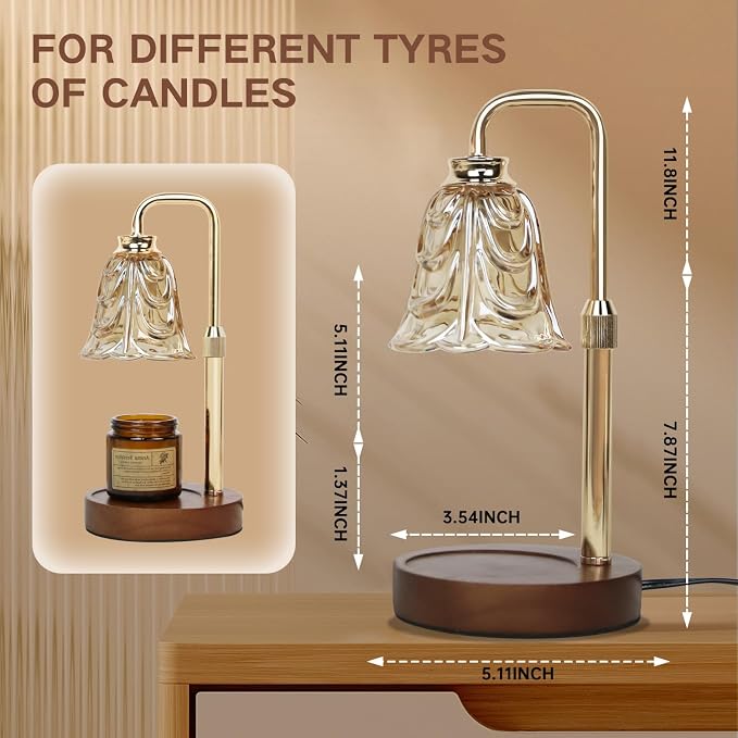 Candle Warmer Lamp with Timer Electric Candle Warmer Lamp Adjustable Height Dimmable Wax Warmer Lamp Jar Candles, alternate