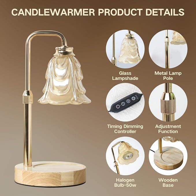 Candle Warmer Lamp with Timer Electric Candle Warmer Lamp Adjustable Height Candle Warmer Dimmable Wax Warmer, alternate view